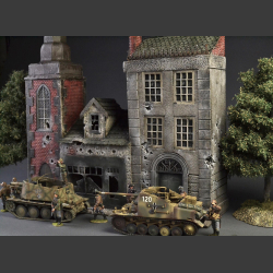 European city with spires and cobblestone street - Diorama