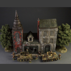European city with spires and cobblestone street - Diorama