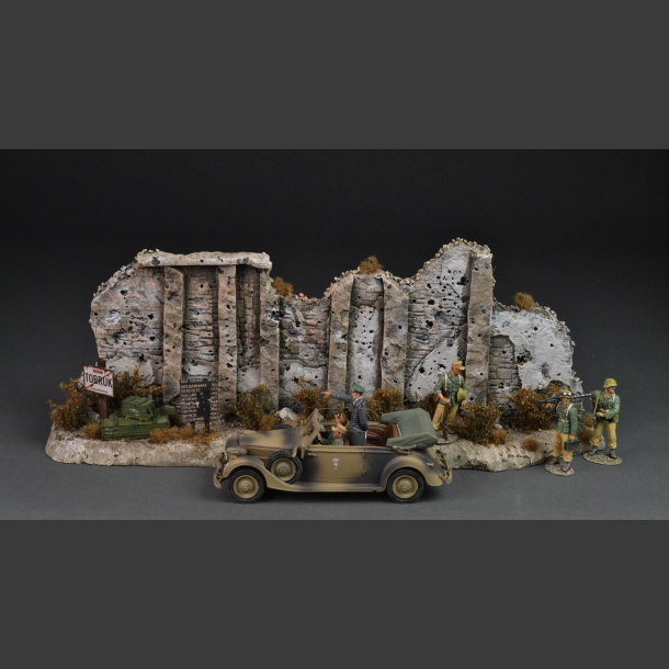 Tobruk - North African stone wall with dry bushes and grass